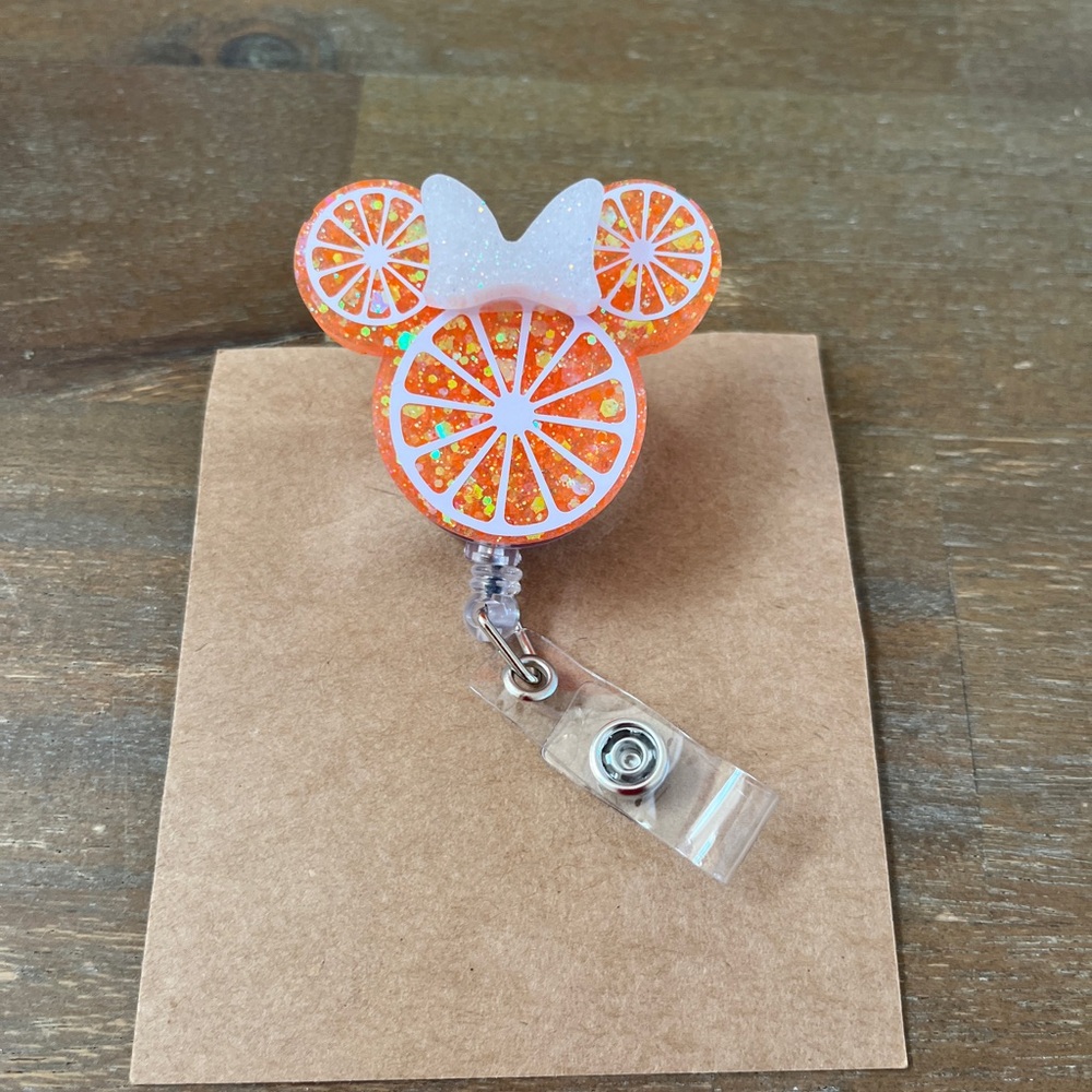 Orange Glitter Mouse Badge Reel